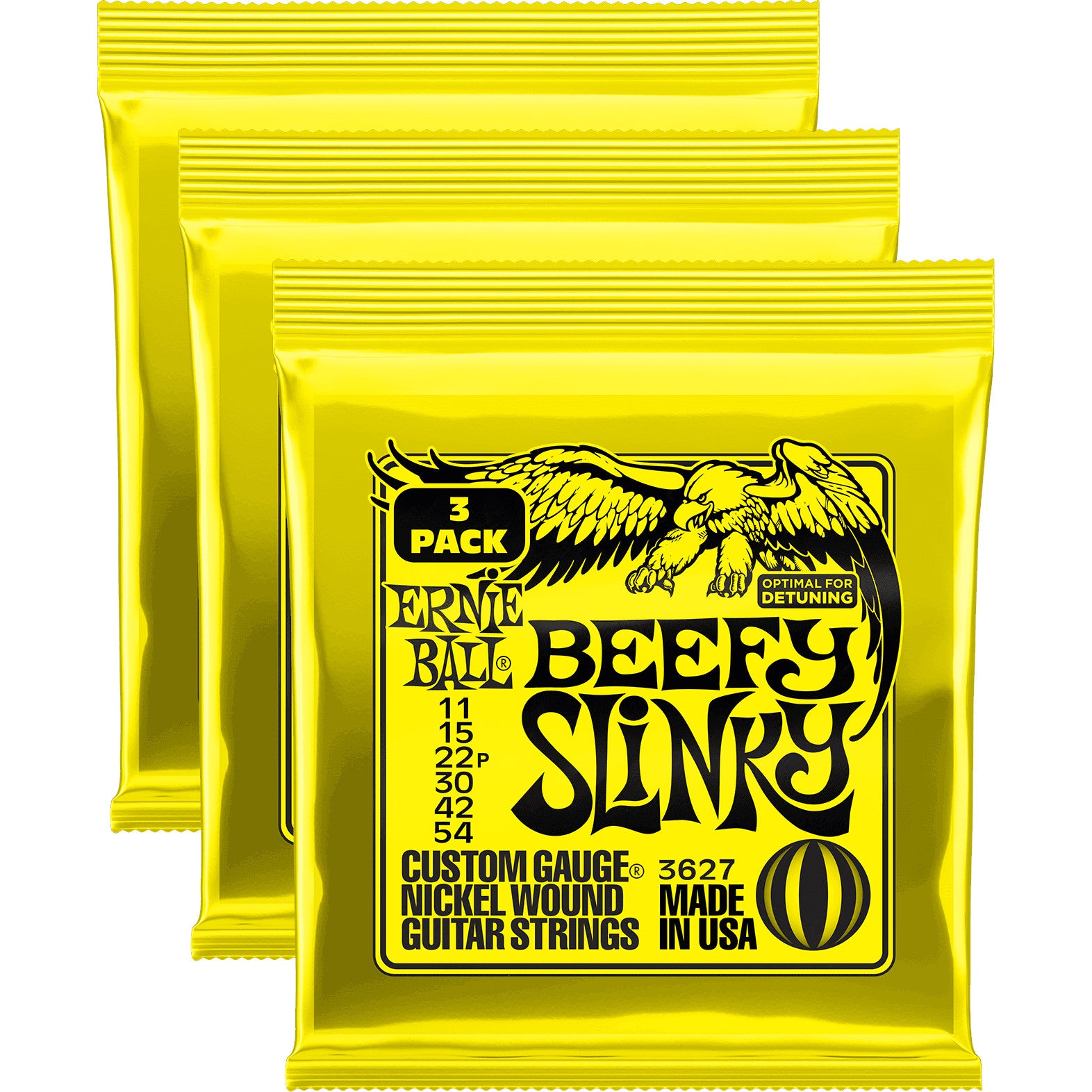 Ernie Ball 3627 Beefy Slinky Nickel Wound 11-54 Electric Guitar Strings (3 Packs)